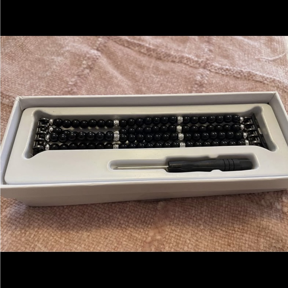 Black Beaded Watch Band with Tool